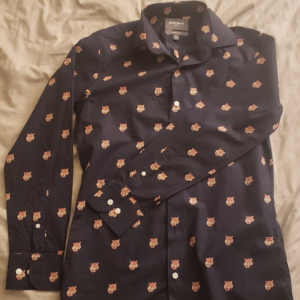 Bonobos Jetsetter Stretch Dress Shirt Limited Edition Navy Tiger Head